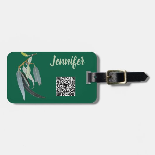 Donkergroen met Waterverf Bladeren Genoemd Bagagelabel (Voorkant horizontaal)