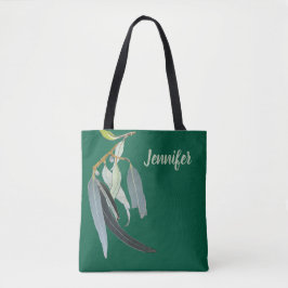 Donkergroen met Waterverf Bladeren Genoemd Tote Bag
