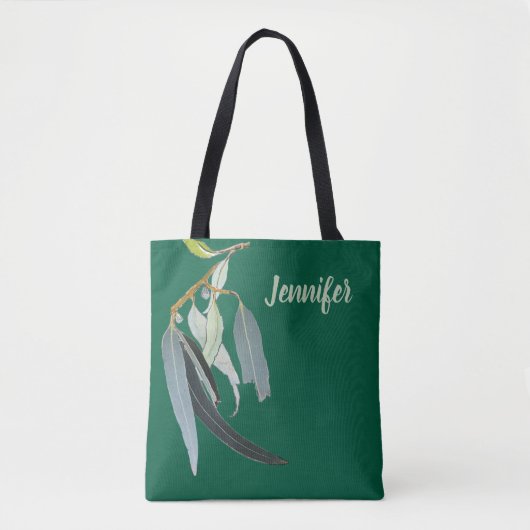 Donkergroen met Waterverf Bladeren Genoemd Tote Bag (Voorkant)