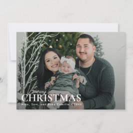 Donkergroen Minimale eerste kerstfoto Feestdagenkaart