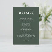 Donkergroen | Minimalistisch Scandi Modern Wedding Informatiekaartje (Staand voorkant)
