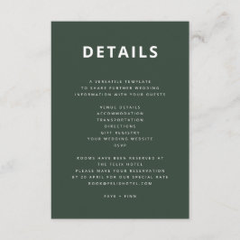 Donkergroen | Minimalistisch Scandi Modern Wedding Informatiekaartje