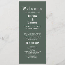 Donkergroen | Minimalistisch Scandi Modern Wedding Programmakaart