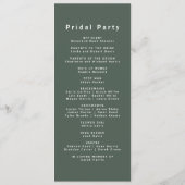 Donkergroen | Minimalistisch Scandi Modern Wedding Programmakaart (Achterkant)