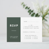 Donkergroen | Minimalistisch Scandi Modern Wedding RSVP Kaartje (Staand voorkant)