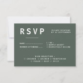 Donkergroen | Minimalistisch Scandi Modern Wedding RSVP Kaartje (Voorkant)
