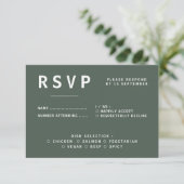 Donkergroen | Minimalistisch Scandi Modern Wedding RSVP Kaartje (Staand voorkant)