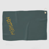 Donkergroen modern gouden belettering script golfhanddoek (Horizontaal)