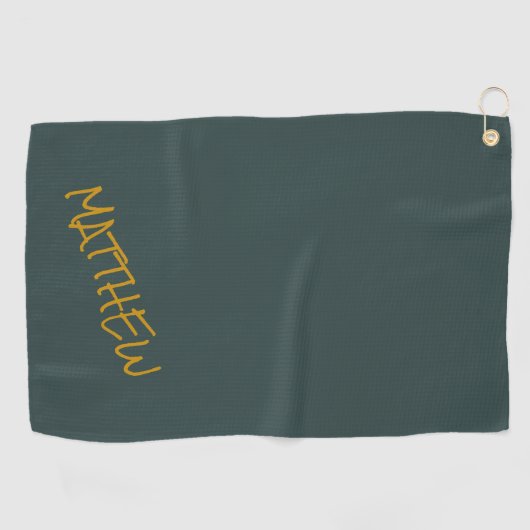 Donkergroen modern gouden belettering script golfhanddoek (Horizontaal)