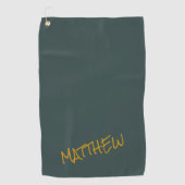 Donkergroen modern gouden belettering script golfhanddoek (Voorkant)