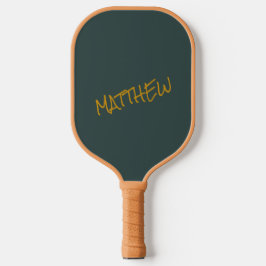 Donkergroen modern gouden belettering script pickleball paddle
