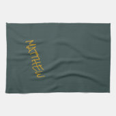 Donkergroen modern gouden belettering script theedoek (Horizontaal)