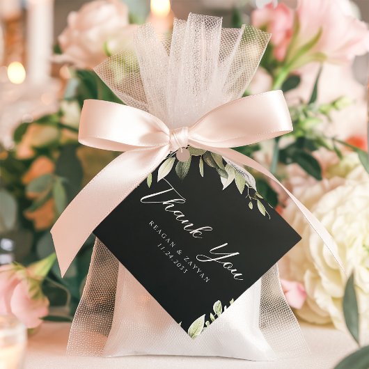 Donkergroen Modern groen blad bruiloft dank u Bedankjes Labels