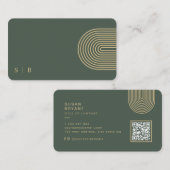 Donkergroen Modern Monogram QR-code sociale media Visitekaartje (Voorkant / Achterkant)