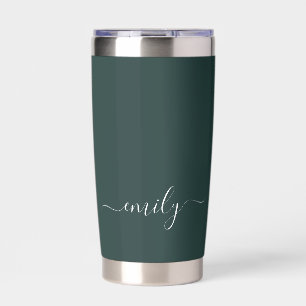 Donkergroen Modern Script Monogram Naam Geïsoleerde Drinkbeker