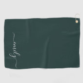Donkergroen Modern Script Monogram Naam Golfhanddoek (Horizontaal)