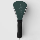 Donkergroen Modern Script Monogram Naam Golfheadcover (Voorkant)