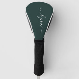 Donkergroen Modern Script Monogram Naam Golfheadcover