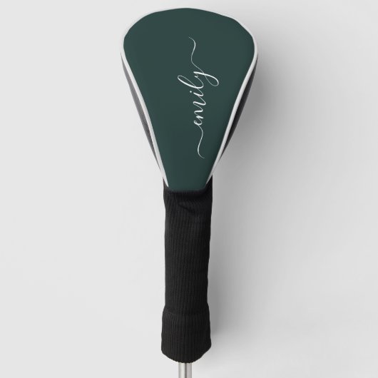 Donkergroen Modern Script Monogram Naam Golfheadcover (Voorkant)