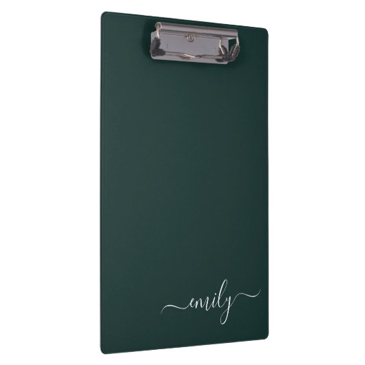 Donkergroen Modern Script Monogram Naam Klembord (Rechts)