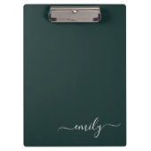 Donkergroen Modern Script Monogram Naam Klembord (Voorkant)