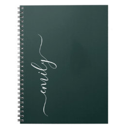 Donkergroen Modern Script Monogram Naam Notitieboek