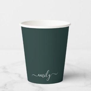 Donkergroen Modern Script Monogram Naam Papieren Bekers