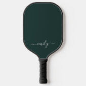 Donkergroen Modern Script Monogram Naam Pickleball Paddle (Voorkant)