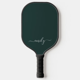 Donkergroen Modern Script Monogram Naam Pickleball Paddle