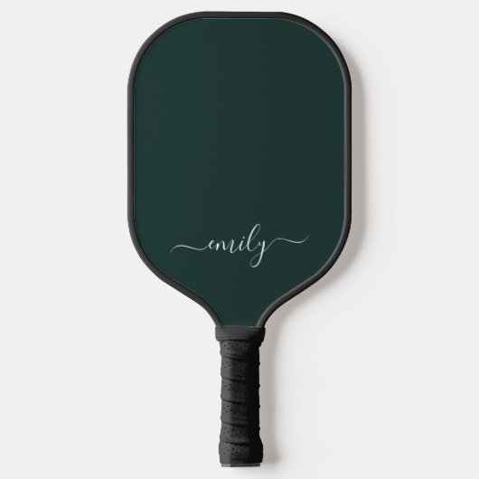 Donkergroen Modern Script Monogram Naam Pickleball Paddle (Voorkant)