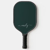 Donkergroen Modern Script Monogram Naam Pickleball Paddle (Achterkant)