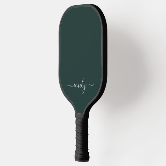 Donkergroen Modern Script Monogram Naam Pickleball Paddle (Links)