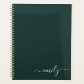 Donkergroen Modern Script Monogram Naam Planner (Voorkant)