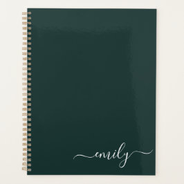 Donkergroen Modern Script Monogram Naam Planner