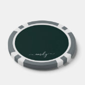 Donkergroen Modern Script Monogram Naam Poker Chips (Enkel)