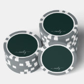 Donkergroen Modern Script Monogram Naam Poker Chips (Opstapeling)