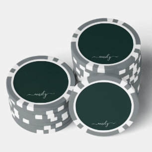 Donkergroen Modern Script Monogram Naam Poker Chips
