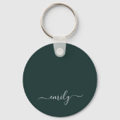 Donkergroen Modern Script Monogram Naam Sleutelhanger (Voorkant)