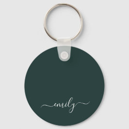 Donkergroen Modern Script Monogram Naam Sleutelhanger