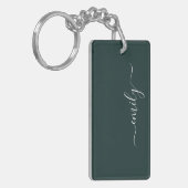 Donkergroen Modern Script Monogram Naam Sleutelhanger (Voorkant Links)