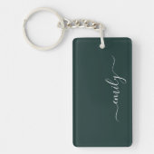 Donkergroen Modern Script Monogram Naam Sleutelhanger (Voorkant)
