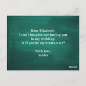 Donkergroen modern Wil je mijn bruidsmeisje zijn? Briefkaart (Achterkant)