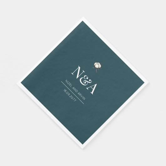 Donkergroen Monochroom Minimalistische Initialen M Servet (Hoek)