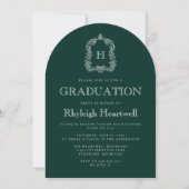 Donkergroen Monogram Crest Arch Graduation Party Kaart (Voorkant)