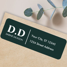 Donkergroen monogram Initiaal retouradres Etiket