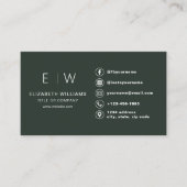 Donkergroen monogram minimalistische social media  visitekaartje (Voorkant)
