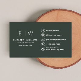 Donkergroen monogram minimalistische social media  visitekaartje