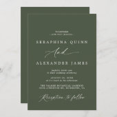Donkergroen mos | Eenvoudig script Formele bruilof Kaart (Voorkant / Achterkant)