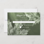 donkergroen mos met esdoornbladeren accent QR-code RSVP Kaartje (Voorkant)