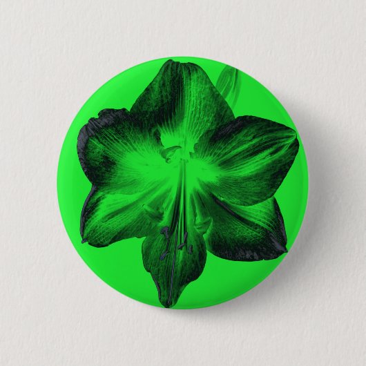 Donkergroen op lichtgroene amaryllis ronde button 5,7 cm (Voorkant)